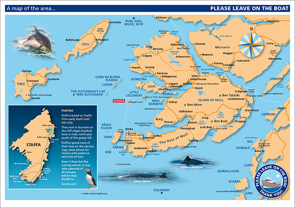 A map showing Staffa, Iona and the surrounding area